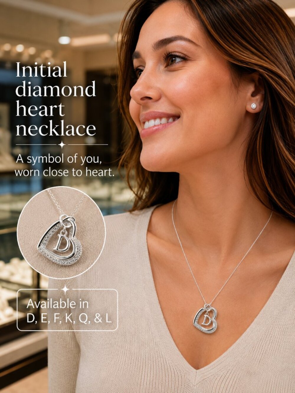 Silver Heart Pendant Necklace with Initial A - Women's Jewelry 18"-20"